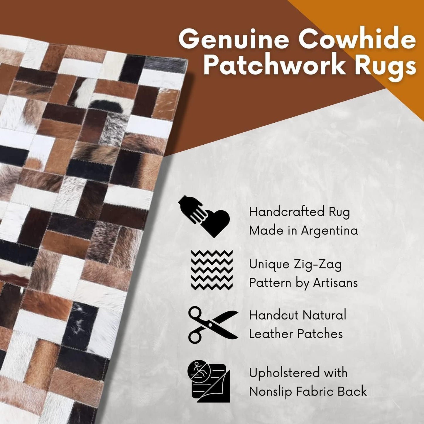 FOTA 100% Genuine Leather Cowhide Patchwork Rug - Black Center Mix