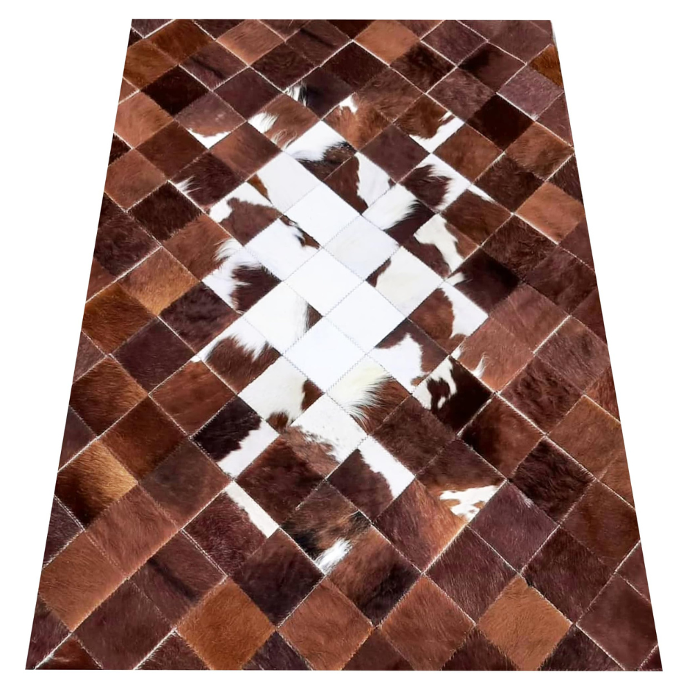 FOTA 100% Genuine Leather Cowhide Patchwork Rug - Semi Brown