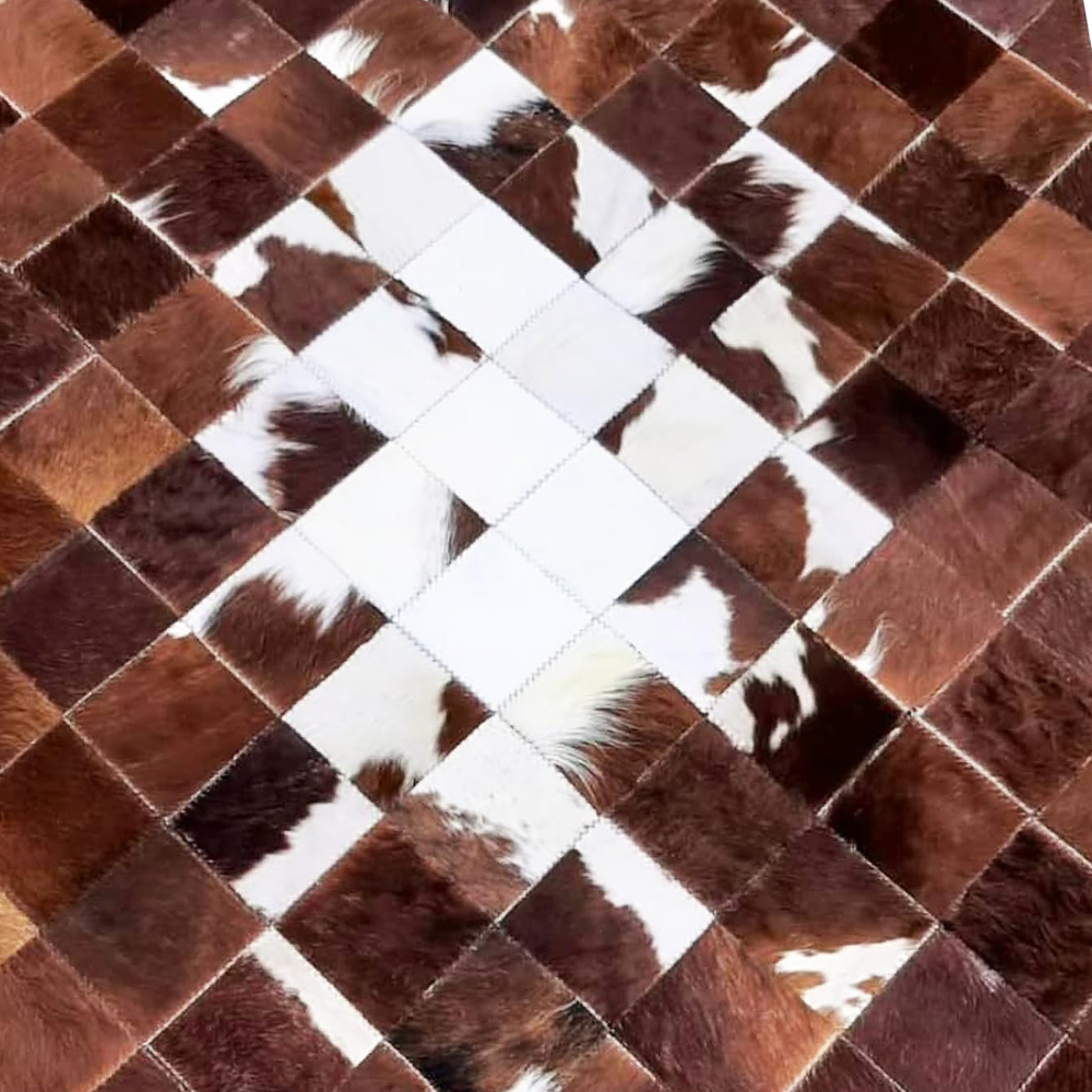 FOTA 100% Genuine Leather Cowhide Patchwork Rug - Semi Brown