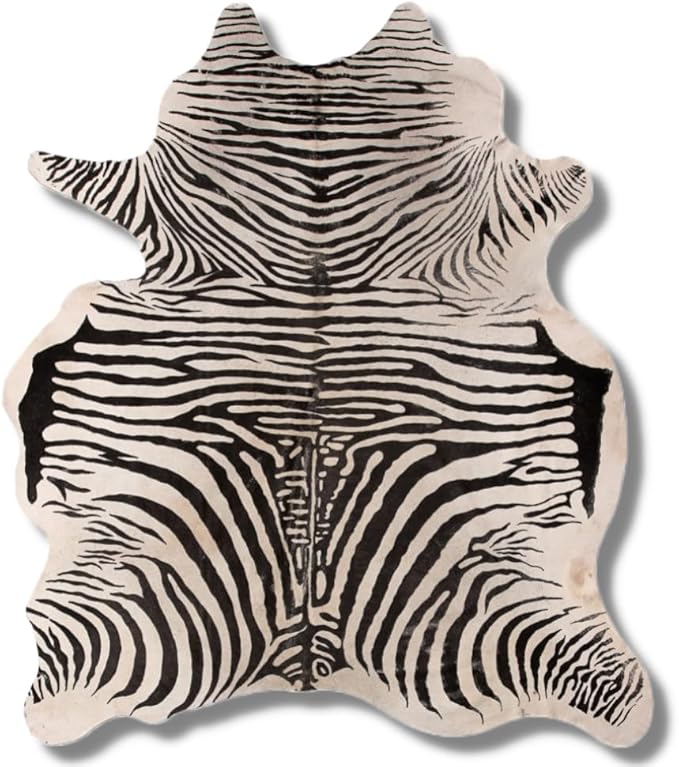 FOTA Genuine Cowhide Rug with Zebra Print - Cow Skin Leather and Soft Hair Area or Throw Rugs - Natural Pattern Best for Rustic Wall Hangings Safari Unique Decor (Animal Printed)