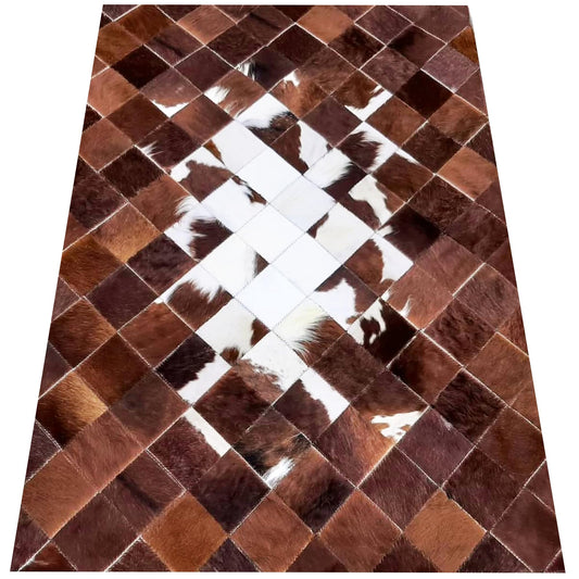 FOTA 100% Genuine Leather Cowhide Patchwork Area Rug Cow Skin Soft Hair Suede Carpet Throw Real Natural Pattern Cowhides Rustic Barn House Decor Western Southern Unique Boho - Variation (Semi Brown)